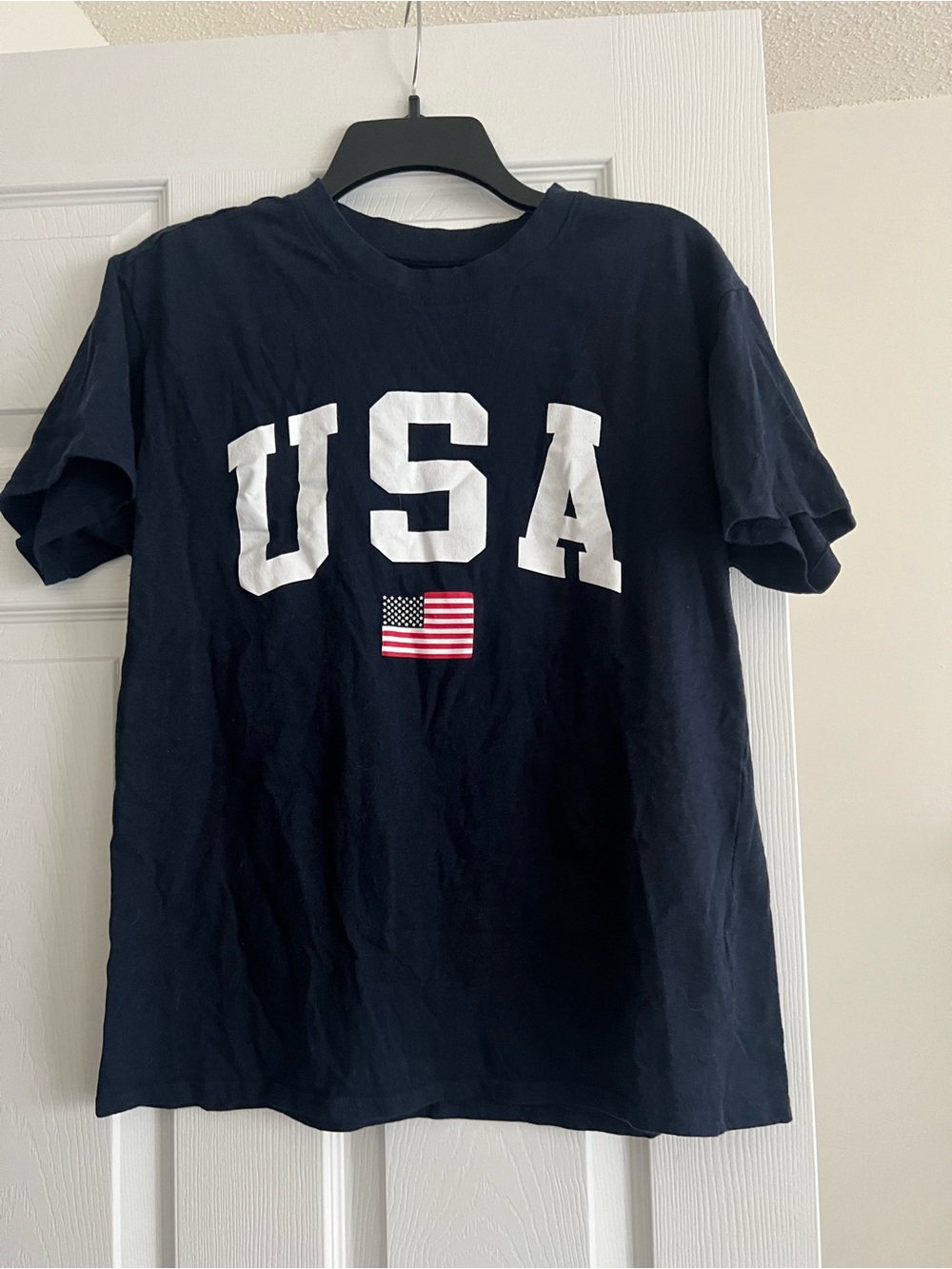 Women's Navy 'USA' Short Sleeve Tee with Flag Graphic